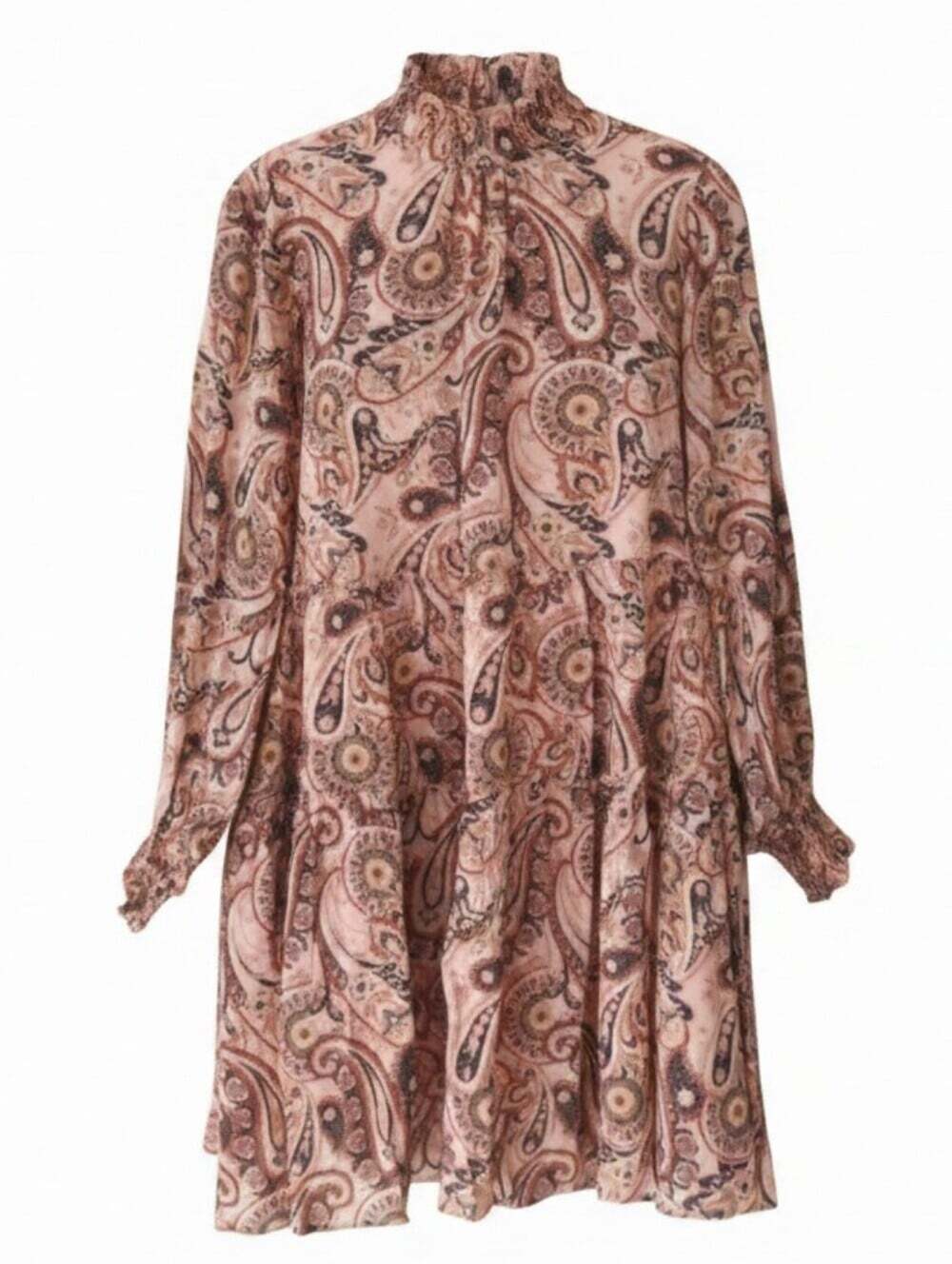 Anthropologie Cady Mock Neck Dress Puff Sleeves Paisley Peach Boho